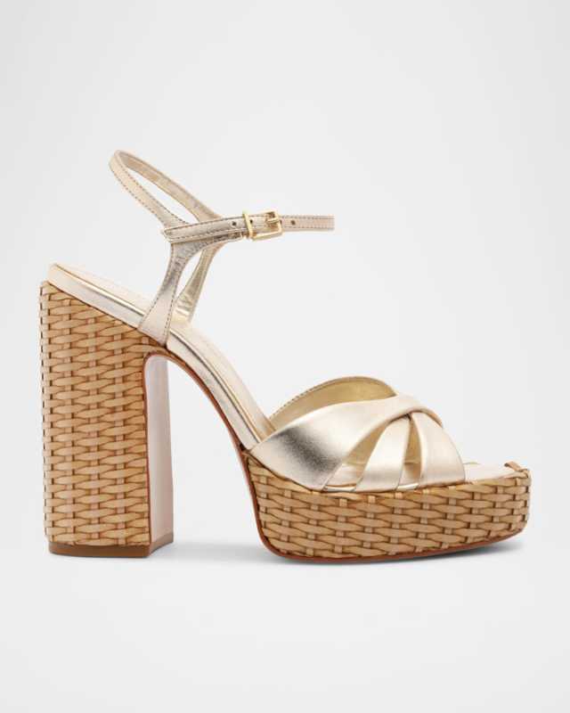 Keefa Metallic Woven-Heel Platform Sandals